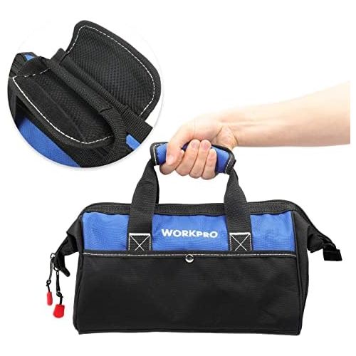  WORKPRO 13-inch Tool Bag, Wide Mouth Tool Tote Bag with Inside Pockets for Tool Storage