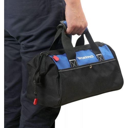  WORKPRO 13-inch Tool Bag, Wide Mouth Tool Tote Bag with Inside Pockets for Tool Storage