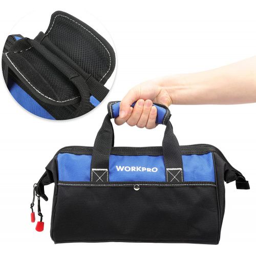  WORKPRO 13-inch Tool Bag, Wide Mouth Tool Tote Bag with Inside Pockets for Tool Storage