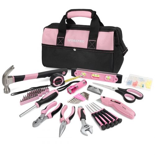  WORKPRO Pink Tool Kit, 75-Piece Ladys Home Repairing Tool Set with Wide Mouth Open Storage Bag