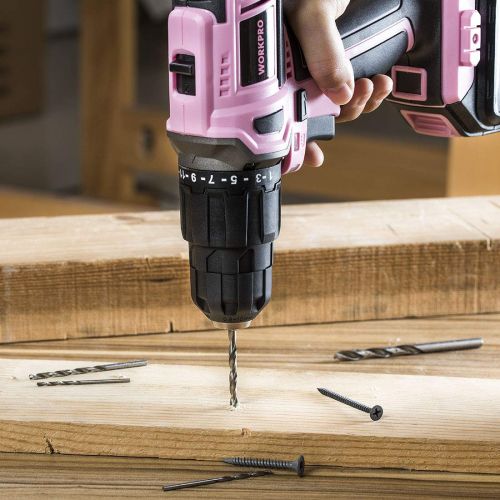  WORKPRO Pink Cordless 20V Lithium-ion Drill Driver Set (1.5Ah),1 Battery, Charger and Storage Bag Included