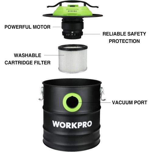  WORKPRO 5.2 Gallon Ash Vacuum, 5.5 Peak Horsepower Ash Vac Cleaner with HEPA Filter, Hose and Accessories for Fireplaces, Wood Burning Stoves, Bonfire Pits, and Pellet Stoves