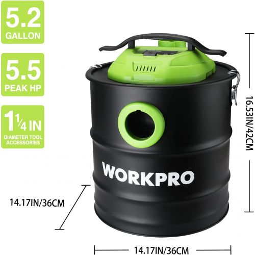  WORKPRO 5.2 Gallon Ash Vacuum, 5.5 Peak Horsepower Ash Vac Cleaner with HEPA Filter, Hose and Accessories for Fireplaces, Wood Burning Stoves, Bonfire Pits, and Pellet Stoves