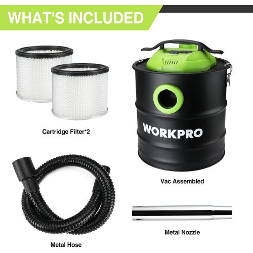  WORKPRO 5.2 Gallon Ash Vacuum, 5.5 Peak Horsepower Ash Vac Cleaner with HEPA Filter, Hose and Accessories for Fireplaces, Wood Burning Stoves, Bonfire Pits, and Pellet Stoves