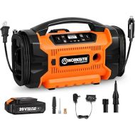 WORKSITE Tire Inflator Air compressor, 160 PSI Car Tire Pump with 3 Power Supply (110V AC, 12V DC & 20V Battery), Inflation & Deflation Modes, Dual Powerful Motors, Digital Pressure Gauge, Orange