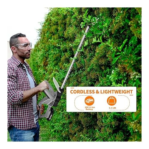  WORKSITE 20V Hedge Trimmer Cordless, Lightweight Bush Trimmer with 20-Inch Dual Steel Blade, Battery & Charger Included