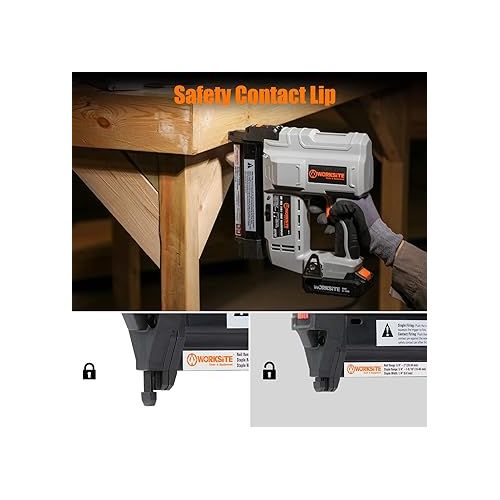  WORKSITE Cordless Brad Nailer, 18 Gauge 2 in 1 Cordless Nail Gun/Staple Gun with 2.0A Battery, Fast Charger, LED Light for Upholstery, Carpentry and Woodworking Projects