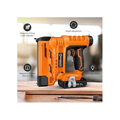  WORKSITE Cordless Brad Nailer 18 Gauge, Battery Powered Nail Staple Gun for Max 1-1/2” Thickness Soft Low Density Woodworking & DIY Projects, Only Compatible with 5/8