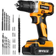 WORKSITE Cordless Drill/Driver Kit, 20V MAX 3/8 Compact Drill Set with 2.0A Battery, Charger, 309 In-lbs Max Torque, 24pcs Accessories for Drilling Wood Metal