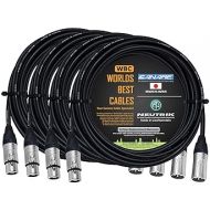 WORLDS BEST CABLES 4 Units - 100 Foot - Quad Balanced Microphone Cable Custom Made Using Canare L-4E6S Wire and Neutrik Silver NC3MXX Male & NC3FXX Female XLR Plugs