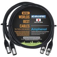 WORLDS BEST CABLES 2 Units - 6 Foot - Canare L-4E6S, Star Quad Balanced Male to Female Microphone Cables with Amphenol AX3M & AX3F Silver XLR Connectors - Custom Made