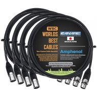 WORLDS BEST CABLES 4 Units - 3 Foot - Canare L-4E6S, Star Quad Balanced Male to Female Microphone Cables with Amphenol AX3M & AX3F Silver XLR Connectors - Custom Made