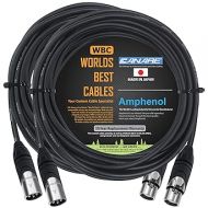 WORLDS BEST CABLES 2 Units - 20 Foot - Canare L-4E6S, Star Quad Balanced Male to Female Microphone Cables with Amphenol AX3M & AX3F Silver XLR Connectors Custom Made