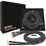 WORLDS BEST CABLES 12 Foot Ultimate - 7 AWG - Ultra-Pure OFC - Extra Premium Audiophile HiFi Bi-Wire Speaker Cable Pair with Eminence Gold Spade (x2) & Banana (x4) Plugs & Carbon Tweed Jacket