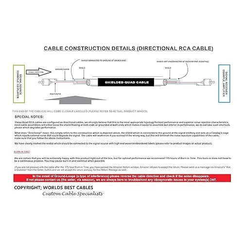  WORLDS BEST CABLES 2 Foot RCA Cable Pair - Made with Canare L-4E6S, Star Quad, Audio Interconnect Cable and Amphenol ACPR Gold RCA Connectors - Directional Design - Custom Made