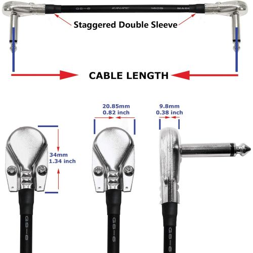  WORLDS BEST CABLES 6 Units - Canare GS-6-4 Inch - Guitar Bass Effects Instrument, Patch Cable with ¼ Inch (6.35mm) Low-Profile, Right Angled Pancake Type TS Connectors - Custom Made by WORLDS BEST CA