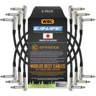 WORLDS BEST CABLES 6 Units - Canare GS-6-12 Inch - Guitar Bass Effects Instrument, Patch Cable with ¼ Inch (6.35mm) Low-Profile, Right Angled Pancake Type TS Connectors - Custom Made by WORLDS BEST C