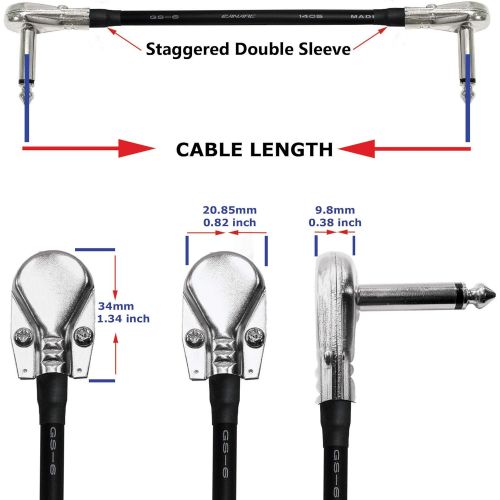  WORLDS BEST CABLES 6 Units - Canare GS-6-6 Inch - Guitar Bass Effects Instrument, Patch Cable with ¼ Inch (6.35mm) Low-Profile, Right Angled Pancake Type TS Connectors - Custom Made by WORLDS BEST CA