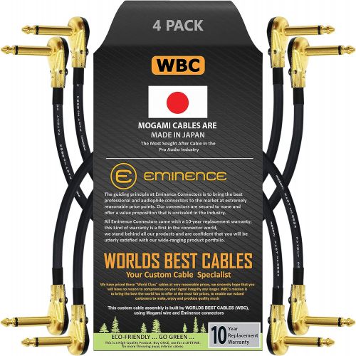  4 Units - 5 Inch - Pedal, Effects, Patch, Instrument Cable Custom Made by WORLDS BEST CABLES  Made Using Mogami 2524 Wire and Eminence Gold Plated ¼ inch (6.35mm) R/A Pancake Type