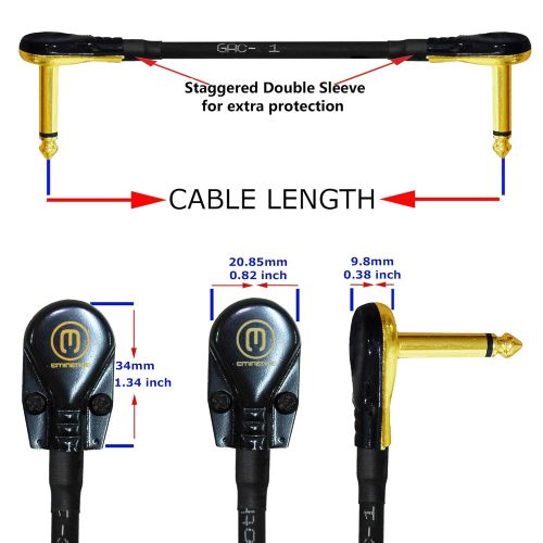  WORLDS BEST CABLES 6 Units - Gotham GAC-1-12 Inch - Ultra-Flexible Instrument Effects Pedal Patch Cable with Gold 1/4 Inch (6.35mm) Low-Profile, Right Angled TS Connectors - Custom Made by WORLDS BES