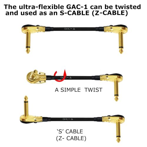  WORLDS BEST CABLES 6 Units - Gotham GAC-1-12 Inch - Ultra-Flexible Instrument Effects Pedal Patch Cable with Gold 1/4 Inch (6.35mm) Low-Profile, Right Angled TS Connectors - Custom Made by WORLDS BES