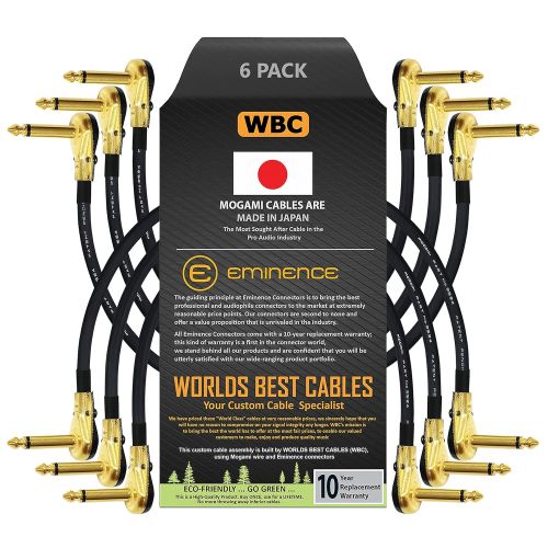  6 Units - 10 Inch - Pedal, Effects, Patch, Instrument Cable Custom Made by WORLDS BEST CABLES  Made Using Mogami 2524 Wire and Eminence Gold Plated ¼ inch (6.35mm) R/A Pancake Typ