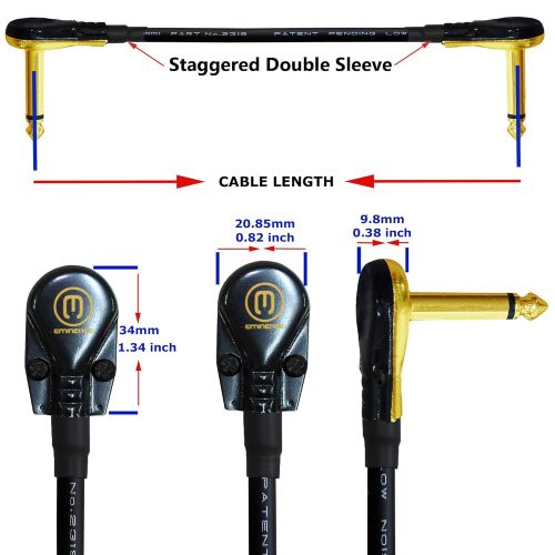  3 Units - 5 Inch - Pedal, Effects, Patch, Instrument Cable Custom Made by WORLDS BEST CABLES  Made Using Mogami 2319 Wire and Eminence Gold Plated ¼ inch (6.35mm) R/A Pancake Type