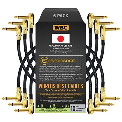  6 Units - 5 Inch - Pedal, Effects, Patch, instrument cable CUSTOM MADE By WORLDS BEST CABLES  made using Mogami 2524 wire and Eminence Gold Plated ¼ inch (6.35mm) R/A Pancake type