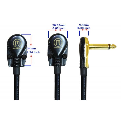  6 Units - 5 Inch - Pedal, Effects, Patch, instrument cable CUSTOM MADE By WORLDS BEST CABLES  made using Mogami 2524 wire and Eminence Gold Plated ¼ inch (6.35mm) R/A Pancake type