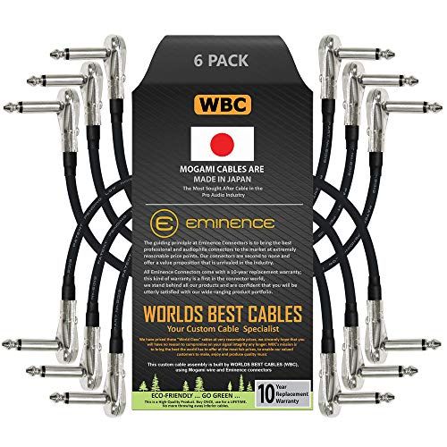  6 Units - 10 Inch - Pedal, Effects, Patch, Instrument Cable Custom Made by WORLDS BEST CABLES  Made Using Mogami 2319 Wire and Eminence Nickel Plated ¼ inch (6.35mm) R/A Pancake T