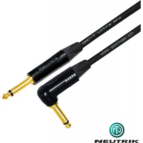  WORLDS BEST CABLES 25 Foot - Gotham GAC-1 Ultra Pro - Premium Low-Cap (21 pf/F) Guitar Bass Instrument Cable  w/Neutrik Gold Straight to Angled ¼ inch (6.35mm) TS Connectors - Custom Made by WORLDS