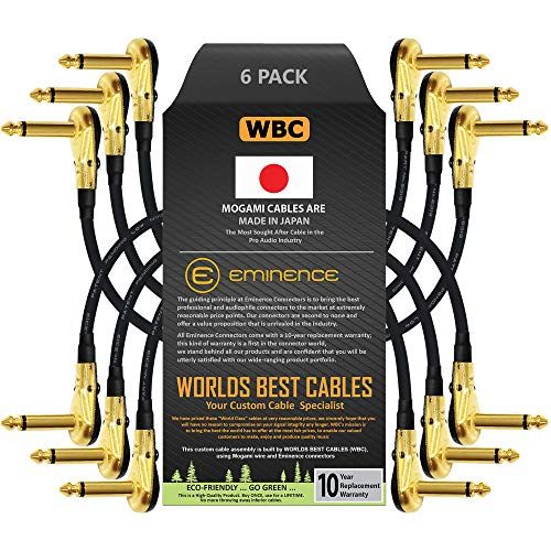  6 Units - 4 Inch - Pedal, Effects, Patch, instrument cable CUSTOM MADE By WORLDS BEST CABLES  made using Mogami 2319 wire and Eminence Gold Plated ¼ inch (6.35mm) R/A Pancake type