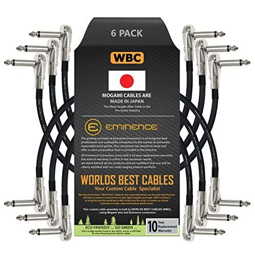  6 Units - 6 Inch - Pedal, Effects, Patch, Instrument Cable Custom Made by WORLDS BEST CABLES  Made Using Mogami 2524 Wire and Eminence Nickel Plated ¼ inch (6.35mm) R/A Pancake Ty