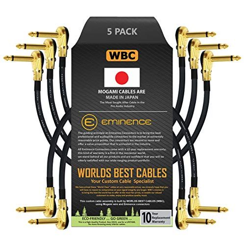  5 Units - 4 Inch - Pedal, Effects, Patch, instrument cable CUSTOM MADE By WORLDS BEST CABLES  made using Mogami 2524 wire and Eminence Gold Plated ¼ inch (6.35mm) R/A Pancake type