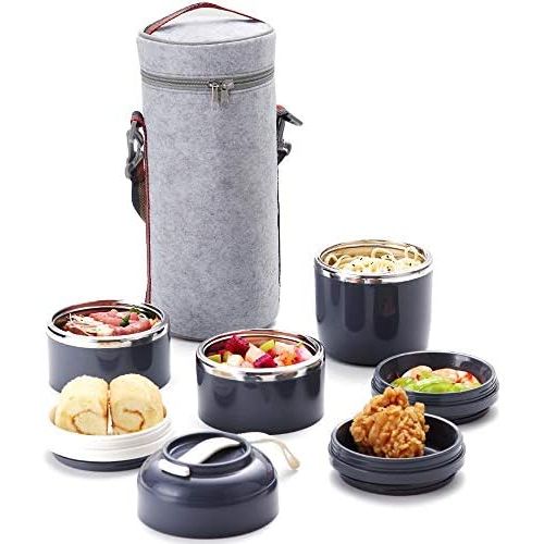  [아마존베스트]WORTHBUY Bento Lunch Box Stackable Stainless Steel Thermal Bento Box Food Storage Containers with Insulated Lunch Bag and Portable Cutlery Spoon Fork for Adults Women Men Kids (Gra