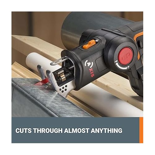  Worx 20V AXIS 2-in-1 Cordless Reciprocating Saw & Jig Saw, Orbital Cutting Reciprocating Saw, Pivoting Head Jigsaw Tool with Tool-Free Blade Change, Power Share WX550L - Battery & Charger Included