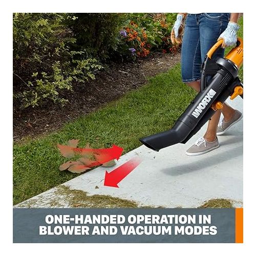  Worx WG505 TRIVAC 12 Amp 3-in-1 Electric Leaf Blower/Leaf Vacuum/Mulcher, Metal Impeller for Fine Mulching