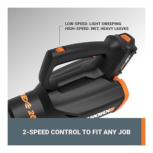  Worx 20V Cordless Leaf Blower WG547, Electric Blower, Powerful Turbine Fan Technology, 2-Speed Control, for One-Hand Operation, PowerShare - 1pc 2.0 Ah Battery and 1pc 0.4 A Charger Included