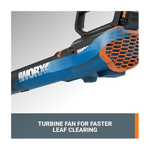  Worx 20V Cordless Leaf Blower WG547, Electric Blower, Powerful Turbine Fan Technology, 2-Speed Control, for One-Hand Operation, PowerShare - 1pc 2.0 Ah Battery and 1pc 0.4 A Charger Included