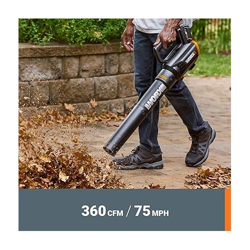  Worx 20V Cordless Leaf Blower WG547, Electric Blower, Powerful Turbine Fan Technology, 2-Speed Control, for One-Hand Operation, PowerShare - 1pc 2.0 Ah Battery and 1pc 0.4 A Charger Included