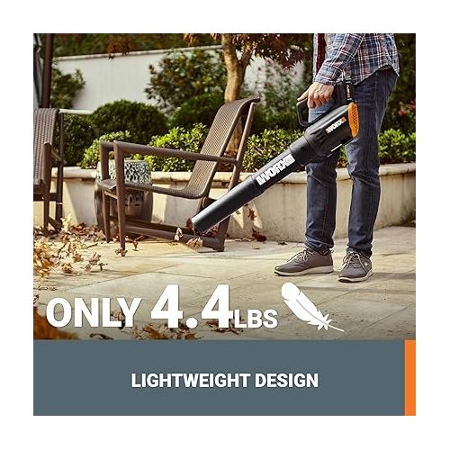  Worx 20V Cordless Leaf Blower WG547, Electric Blower, Powerful Turbine Fan Technology, 2-Speed Control, for One-Hand Operation, PowerShare - 1pc 2.0 Ah Battery and 1pc 0.4 A Charger Included