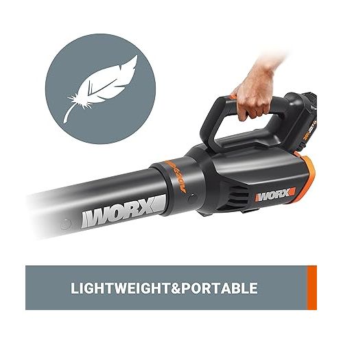  WORX Cordless Leaf Blower 20V WORXAIR Turbine Blower WG547.2 for Lawn Care Yard Work, 2 Variable Speed Control, 1 * 4.0 Ah Battery & Charger Included