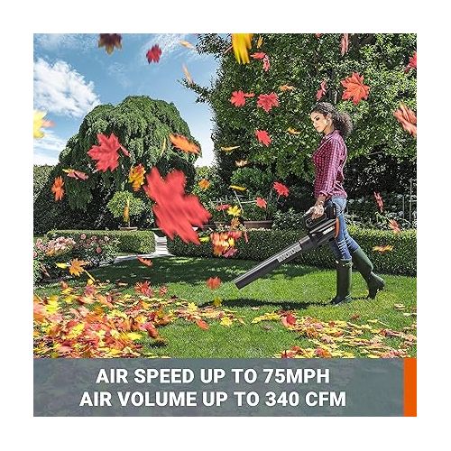  WORX Cordless Leaf Blower 20V WORXAIR Turbine Blower WG547.2 for Lawn Care Yard Work, 2 Variable Speed Control, 1 * 4.0 Ah Battery & Charger Included