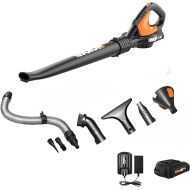 Worx 20V Cordless Leaf Blower WG545.1, Up to 120 MPH Air Speed, Long Nozzle Design for Narrow Spaces, Ideal for Indoor and Outdoor Cleaning, 9x Cleaning Attachments, Battery and Charger Included