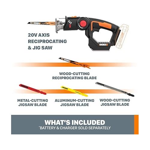  Worx WX550L.9 20V Power Share Axis Cordless Reciprocating & Jig Saw (Tool Only)