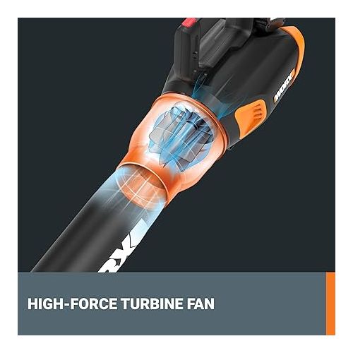  Worx 40V Turbine Leaf Blower Cordless with Battery and Charger, Brushless Motor Blowers for Lawn Care, Compact and Lightweight Cordless Leaf Blower WG584 - 2 Batteries & Charger Included