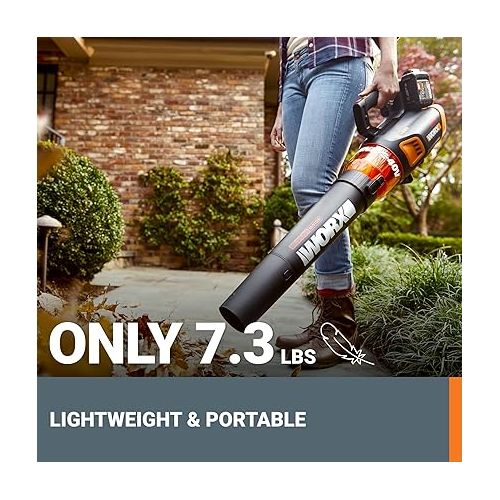  Worx 40V Turbine Leaf Blower Cordless with Battery and Charger, Brushless Motor Blowers for Lawn Care, Compact and Lightweight Cordless Leaf Blower WG584 - 2 Batteries & Charger Included