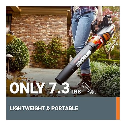  Worx 40V TURBINE Leaf Blower Cordless with Battery and Charger, Brushless Motor Blowers for Lawn Care, Compact and Lightweight Cordless Leaf Blower WG584 - 2 Batteries & Charger Included