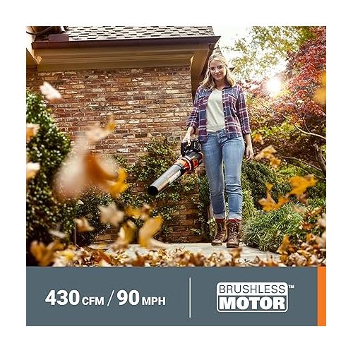  Worx 40V Turbine Leaf Blower Cordless with Battery and Charger, Brushless Motor Blowers for Lawn Care, Compact and Lightweight Cordless Leaf Blower WG584 - 2 Batteries & Charger Included