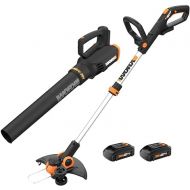 Worx 20V String Trimmer Cordless & Edger 3.0 + Leaf Blower Cordless with Battery and Charger Turbine, Black and Orange